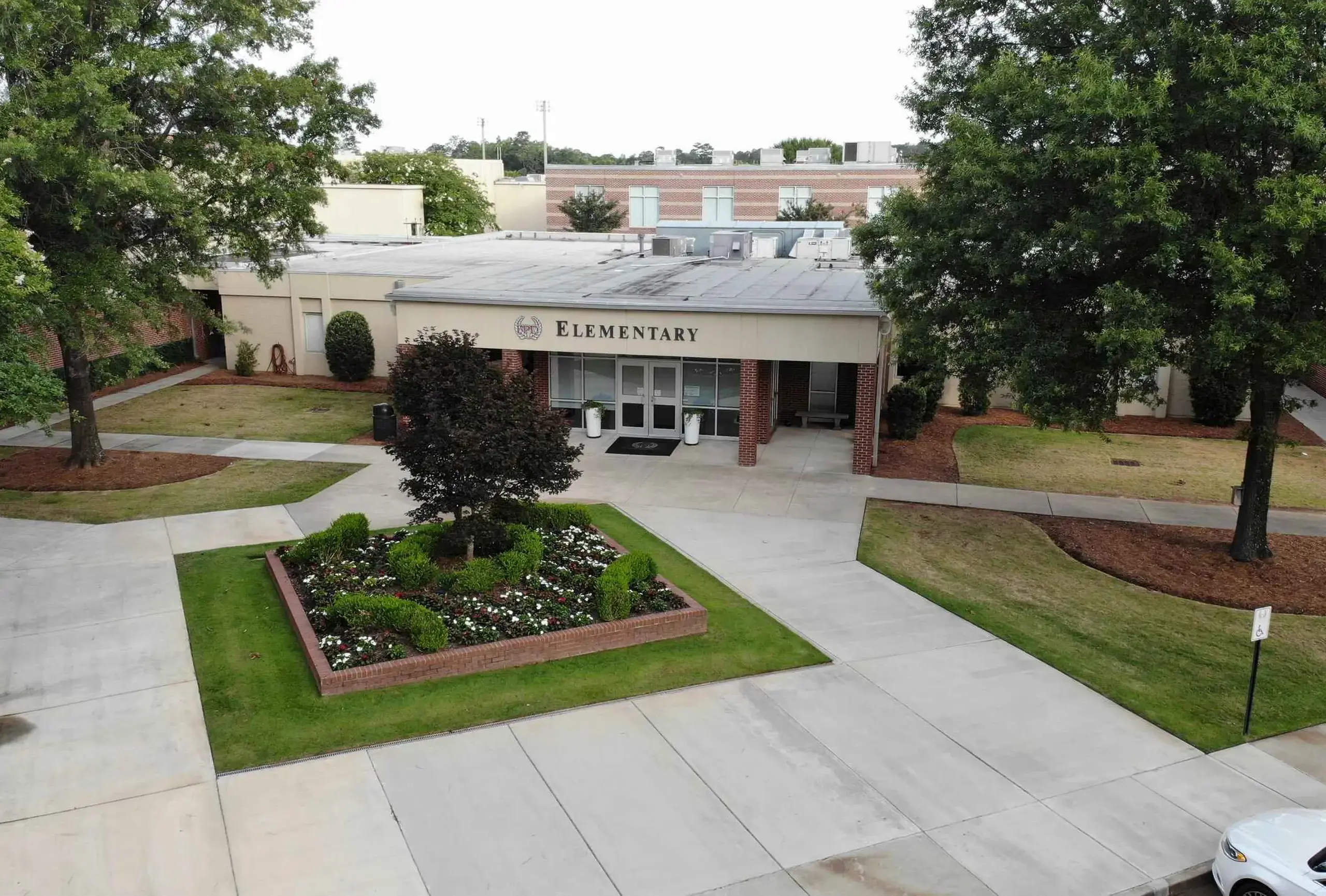 Drone view of the elementary building