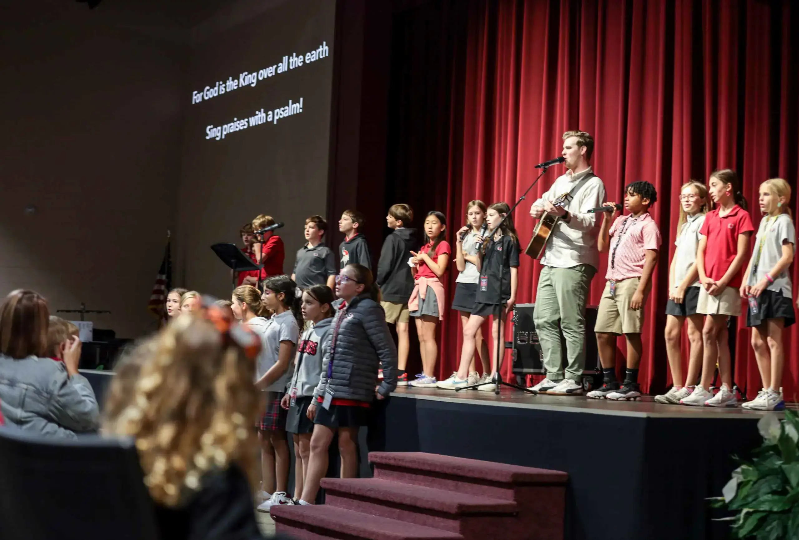 Elementary chapel led by 5th graders.