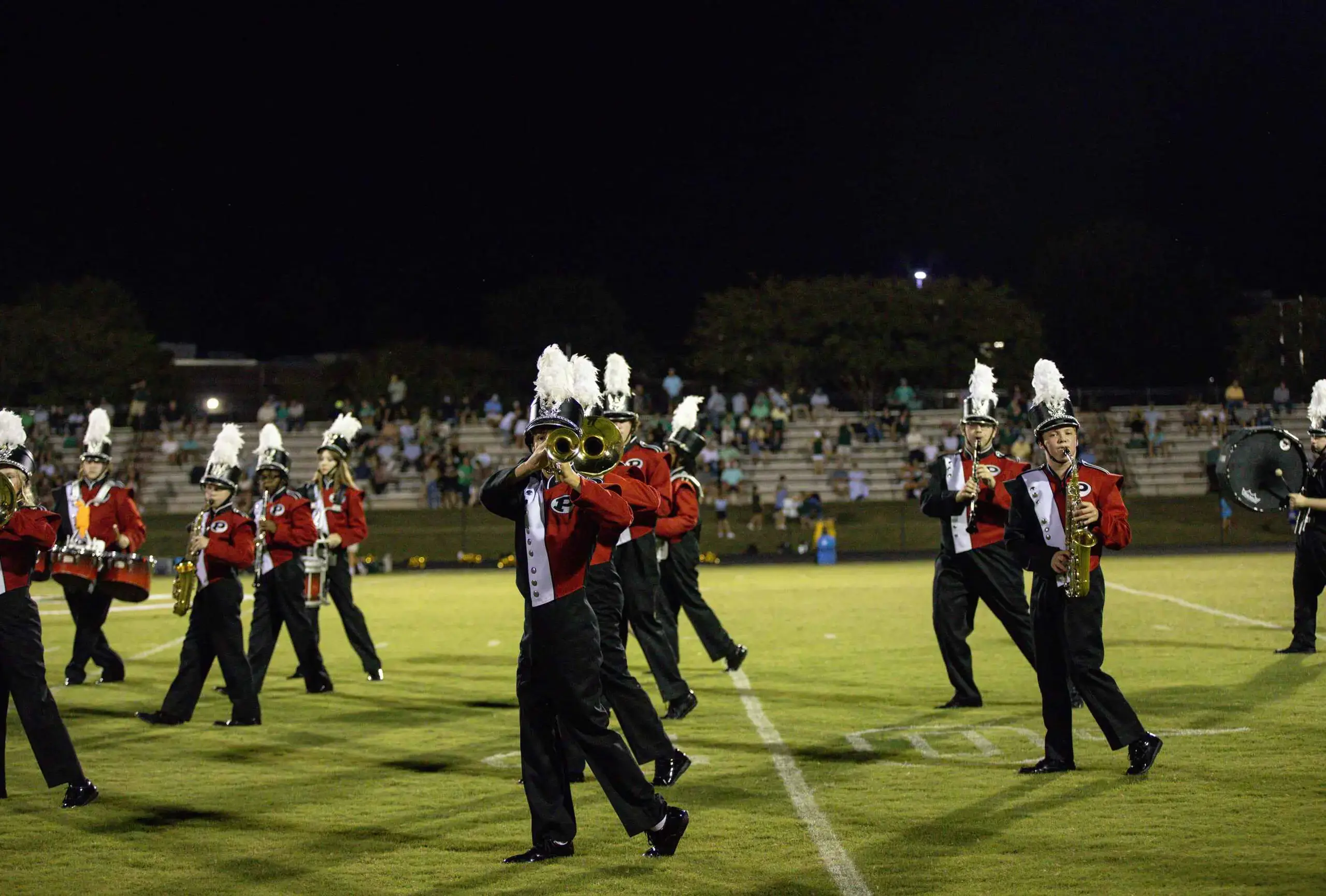 Marching band at a home football game.